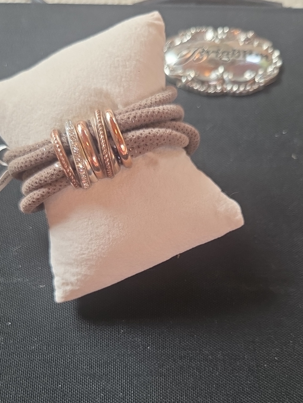 Brighton Rose Gold and Silver Multi-Ring Leather Bracelet